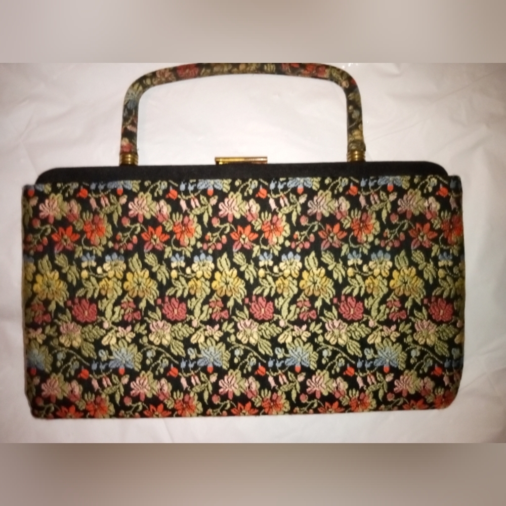 Vintage Garay Embroidered Clutch w/Square Handle circa 60s-70s